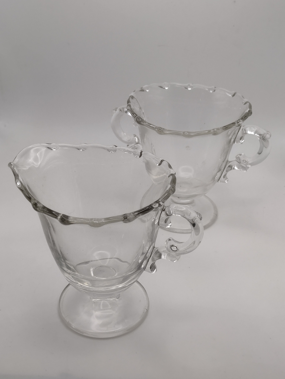 Vintage Mid Century Glass Pedestal Creamer & Sugar Bowl Pair